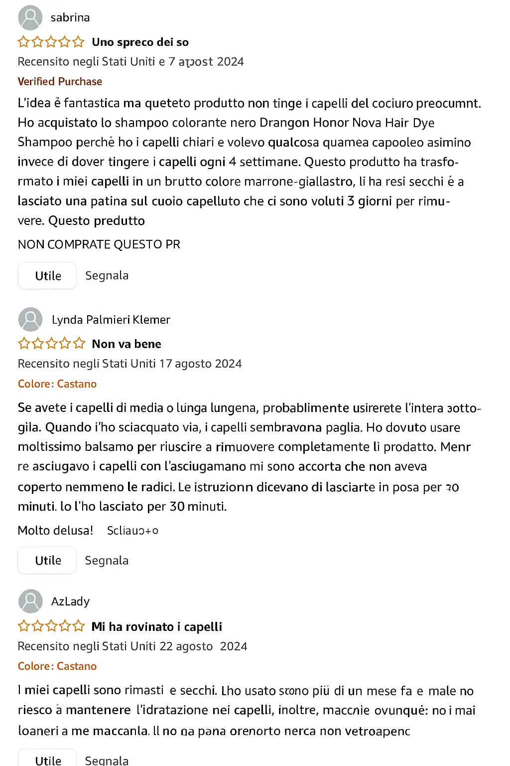 Recensione negativa di un prodotto falso